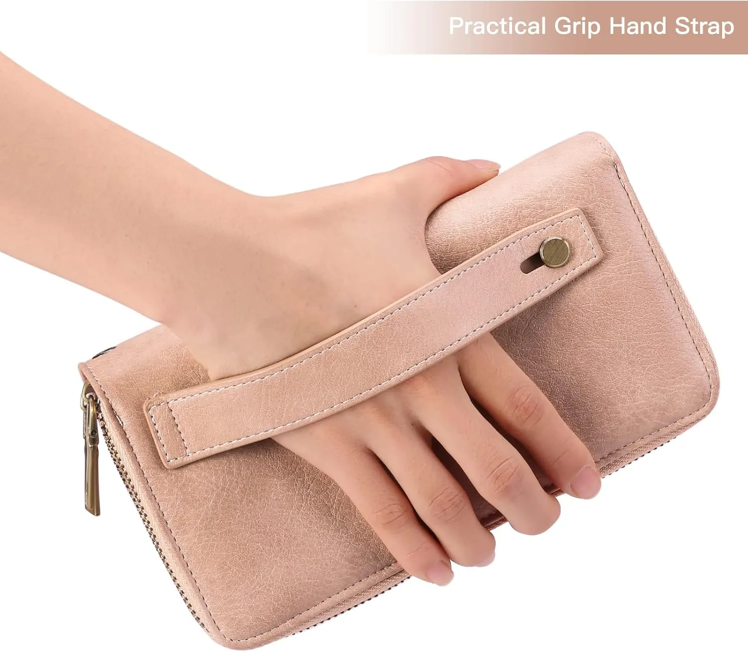 GAEKEAO Wallet for Women Clutch RFID Blocking Leather Wristlet Purse Large Capacity Credit Card Holder with Grip Hand Strap