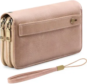 GAEKEAO Wallet for Women Clutch RFID Blocking Leather Wristlet Purse Large Capacity Credit Card Holder with Grip Hand Strap