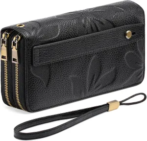 GAEKEAO Wallet for Women Clutch RFID Blocking Wristlet Leather Purse Large Capacity Credit Card Holder with Grip Hand Strap