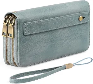 GAEKEAO Wallet for Women Clutch RFID Blocking Wristlet Leather Purse Large Capacity Credit Card Holder with Grip Hand Strap