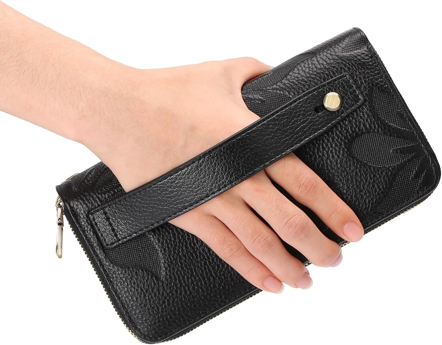 GAEKEAO Wallet for Women Clutch RFID Blocking Wristlet Leather Purse Large Capacity Credit Card Holder with Grip Hand Strap