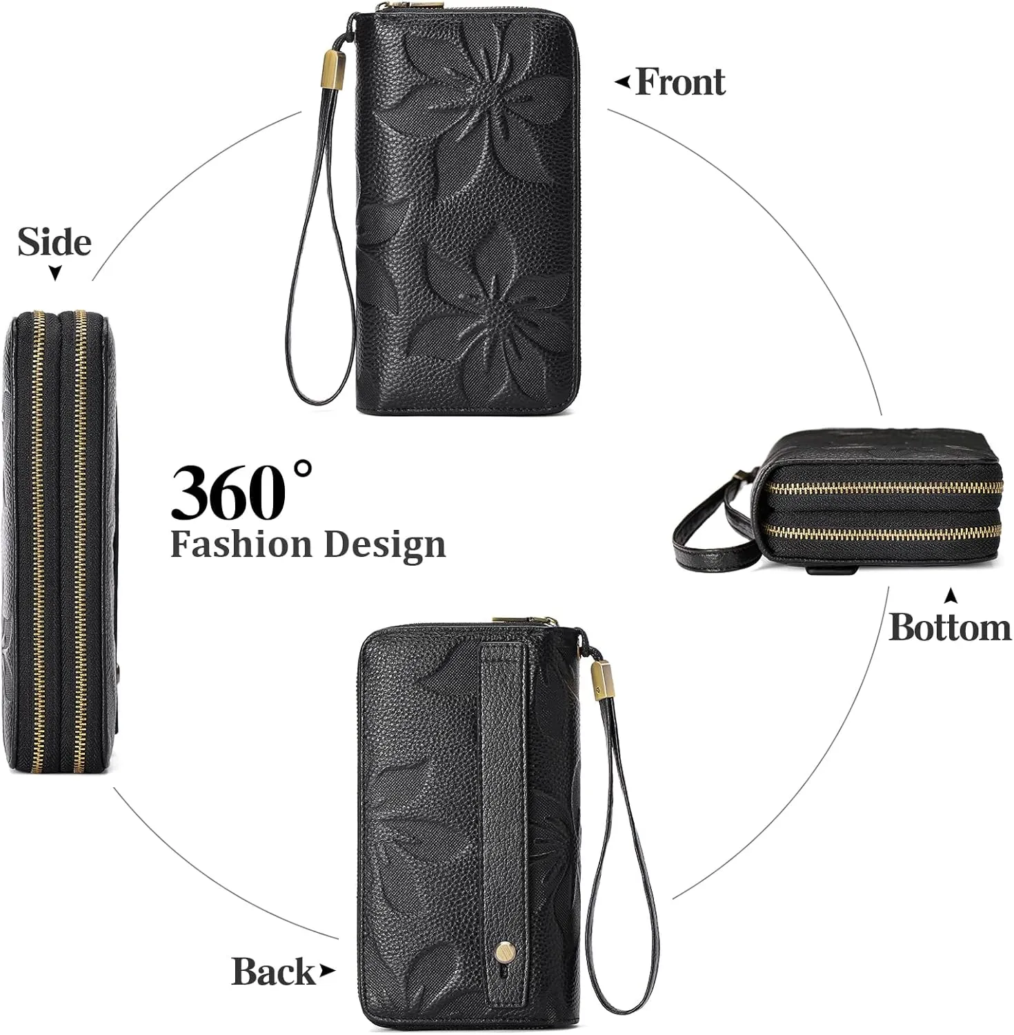 GAEKEAO Wallet for Women Clutch RFID Blocking Wristlet Leather Purse Large Capacity Credit Card Holder with Grip Hand Strap