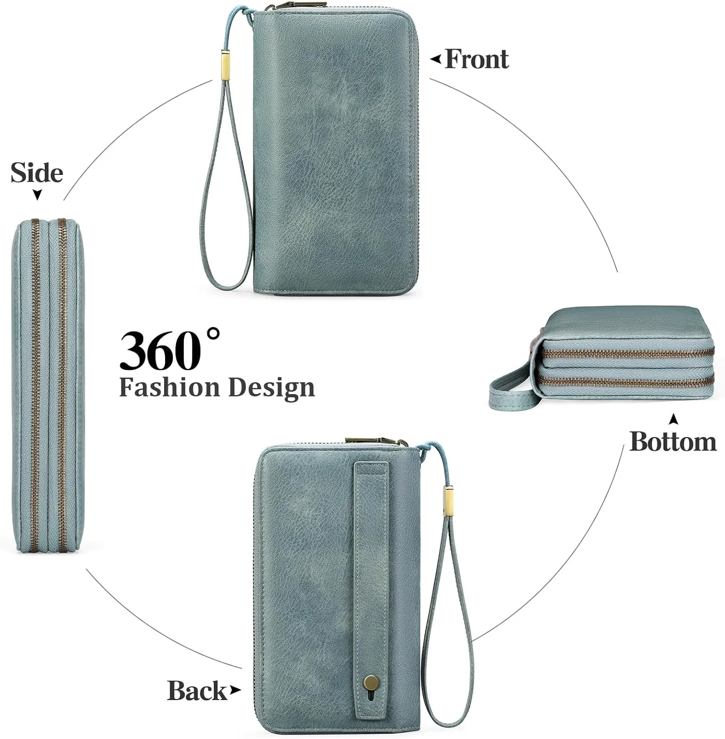 GAEKEAO Wallet for Women Clutch RFID Blocking Wristlet Leather Purse Large Capacity Credit Card Holder with Grip Hand Strap