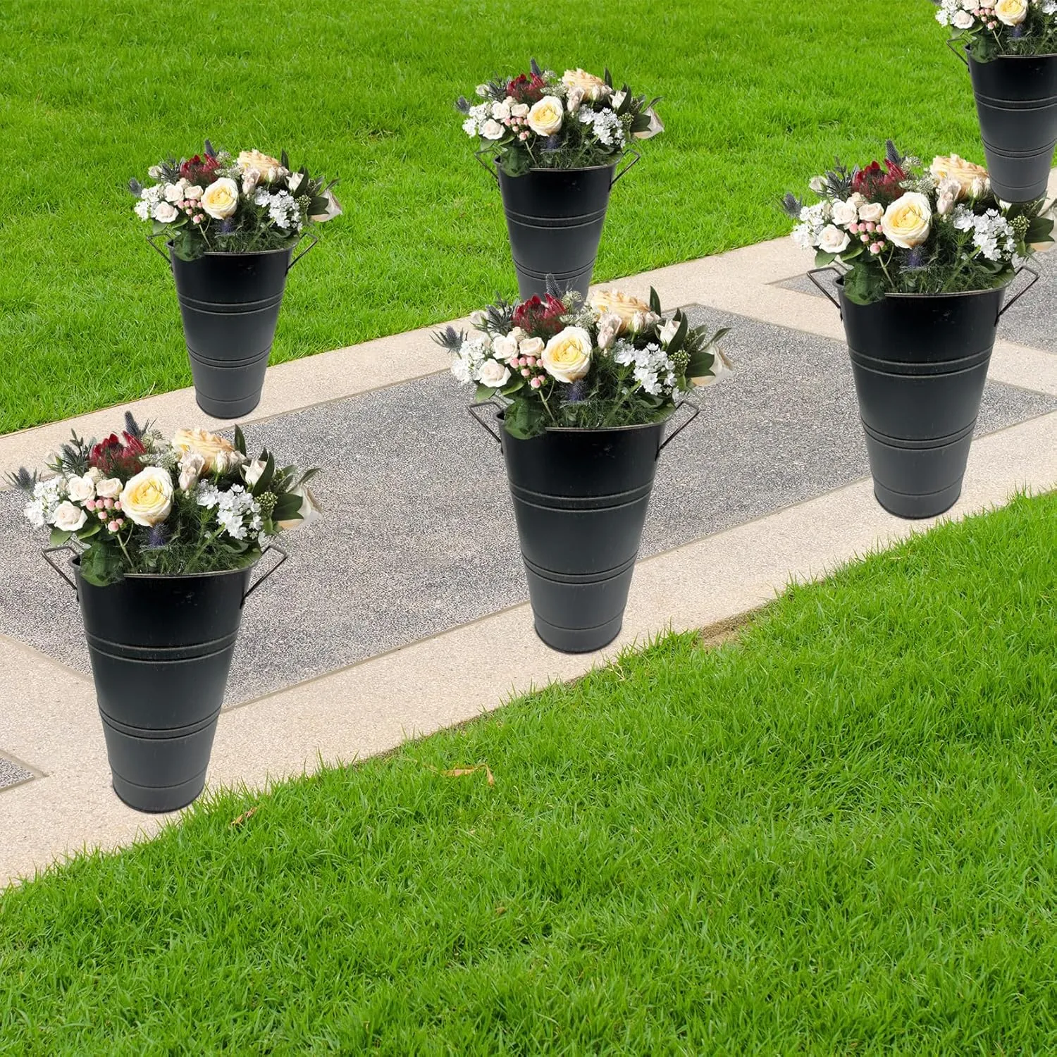Galvanized Metal Vases Rustic Floral Flower Bucket Large with Handles for Home Wedding Table Centerpiece Decor, Black, 12 Inch, 4 PCS