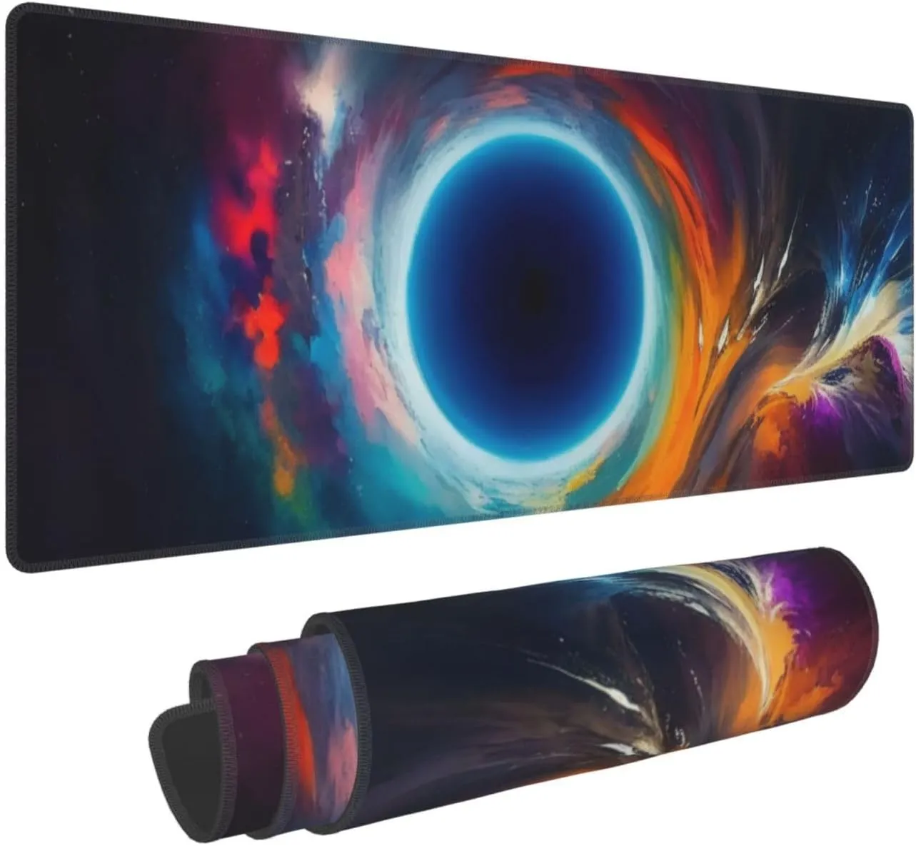 Gaming Mouse Pad,Large Non-Slip Rubber Base Mousepad,Keyboard Mouse Mat,Desk Pad with Stitched Edges,31.5x11.8inch,Black Hole