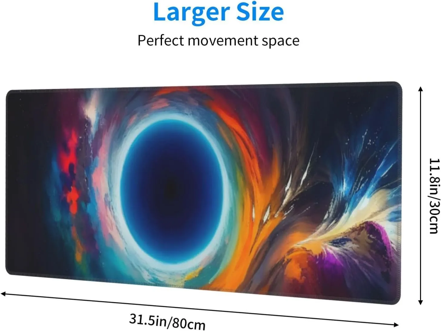 Gaming Mouse Pad,Large Non-Slip Rubber Base Mousepad,Keyboard Mouse Mat,Desk Pad with Stitched Edges,31.5x11.8inch,Black Hole