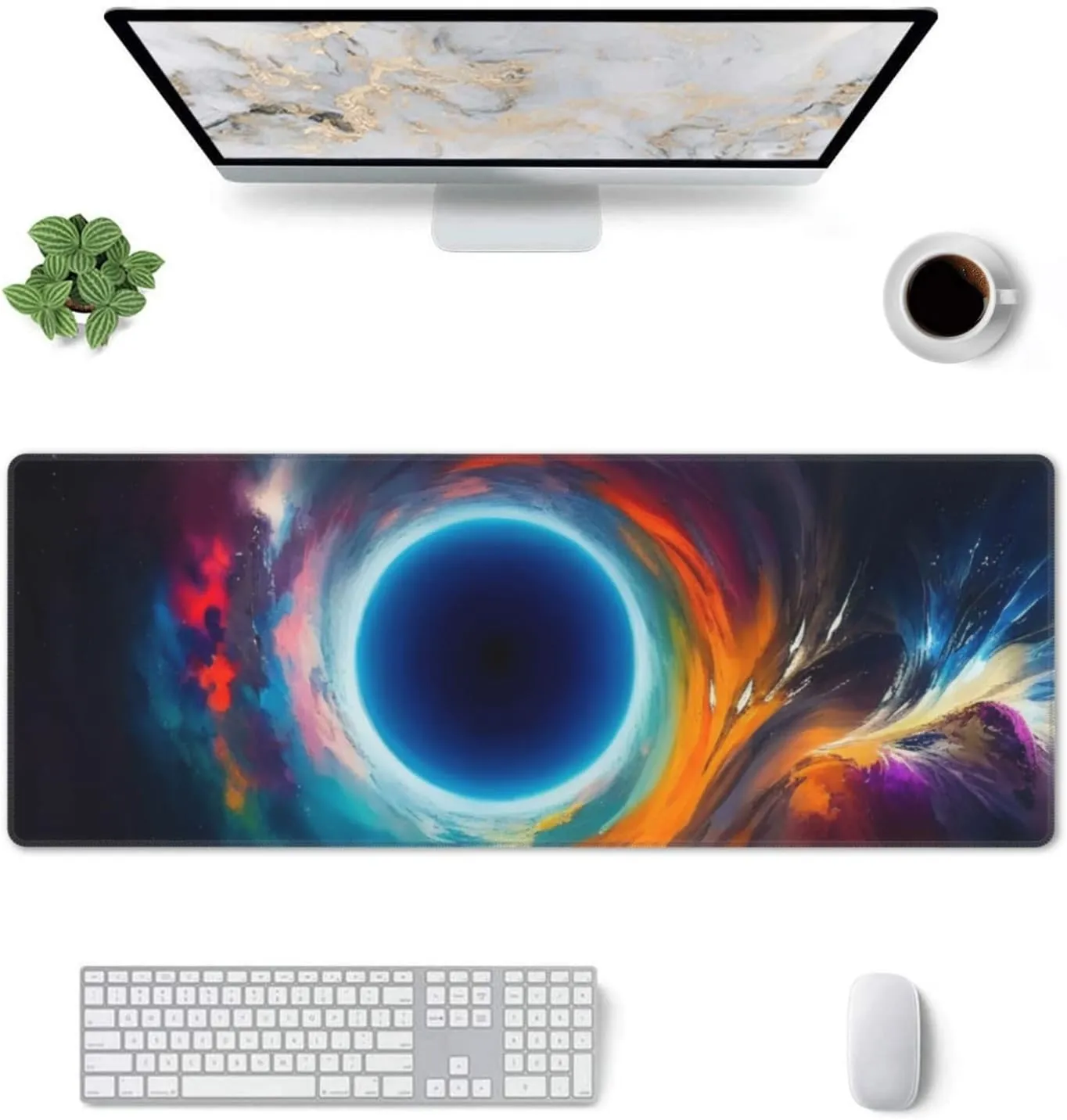 Gaming Mouse Pad,Large Non-Slip Rubber Base Mousepad,Keyboard Mouse Mat,Desk Pad with Stitched Edges,31.5x11.8inch,Black Hole