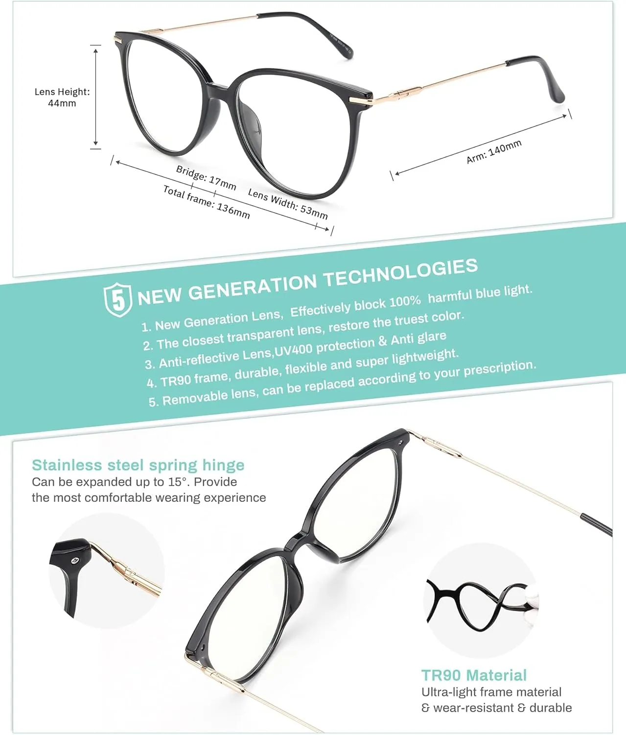 Gaoye Blue Light Blocking Glasses Women/Men, Fashion Cat Eye Fake Eyeglasses UV Ray Filter Computer Gaming Glasses (3 Pack, Black Pink Tea Leopard)