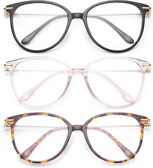 Gaoye Blue Light Blocking Glasses Women/Men, Fashion Cat Eye Fake Eyeglasses UV Ray Filter Computer Gaming Glasses (3 Pack, Black Pink Tea Leopard)