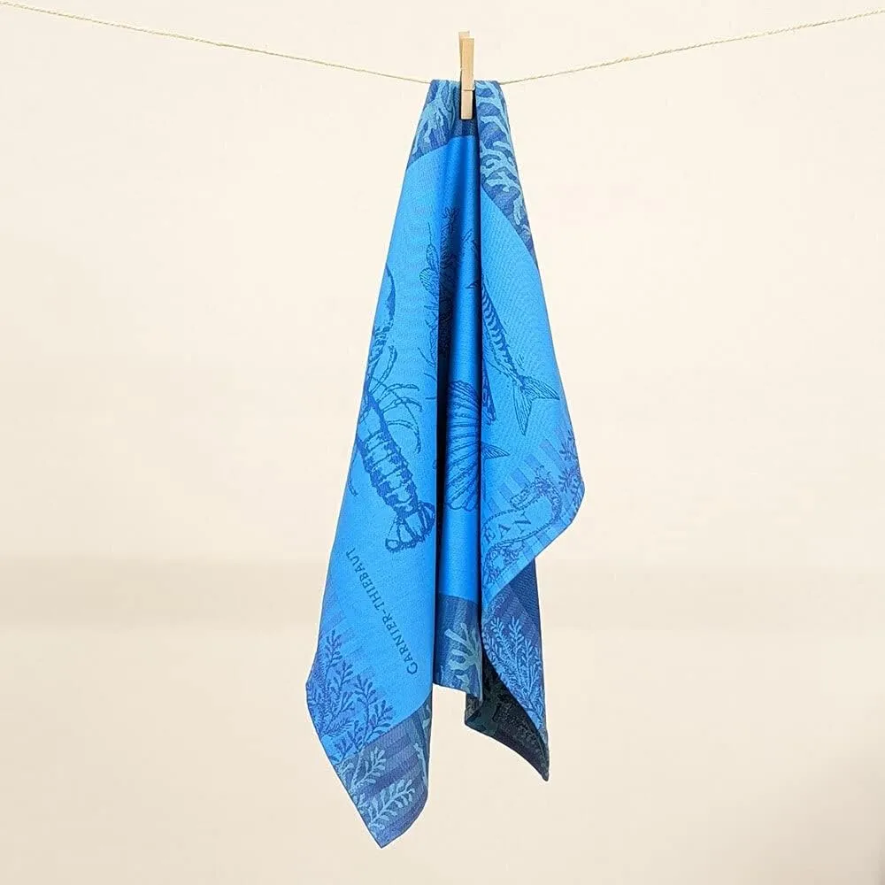 Garnier Thiebaut L'Ocean Bleu (The Blue Ocean) French Kitchen Towel 22"x30", Cotton, Jacquard