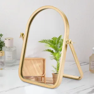 Geloo Vanity Makeup Table Mirror - Desk Mirrors 360 Adjustable Rotation,Metal Framed Small Standing Mirror for Bedroom,Tabletop,Office,Antique,Dresser,Countertop (Modern Gold, R) 11.8'' x 7.8''
