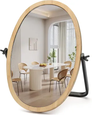 Geloo Vanity Makeup Table Mirror - Desk Mirrors 360 Adjustable Rotation,Wood Framed Small Standing Mirror for Bedroom,Tabletop,Office,Antique,Dresser,Countertop 11.8'' x 7.8''