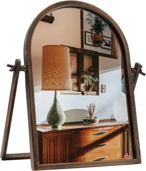 Geloo Vintage Makeup Desk Mirror-Vanity Tabletop Mirrors 360° Adjustable Rotation,Bronze Metal Framed Small Standing Mirror for Boho Decor, Bedroom,Bathroom Counter,Dresser,Antique 11.8'' x 7.8''