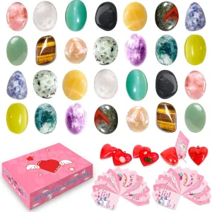 Gem Gifts for Kids, 28 Set Easter Day Cards for Children School, Kids Exchange Gift Classroom Party Favors, Natural Gemstone Crystals Rocks Bulk Prizes Party Gift for Boys Girls