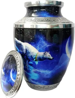 Generic Indaiaart12 Snow Wolf Engraved Design Urn For Human Ashes Adult Cremation Urns With Velvet Bag Comforting Classy Finish To Honor Your Loved One (10.5 Inches) (Indaiaart12-004)