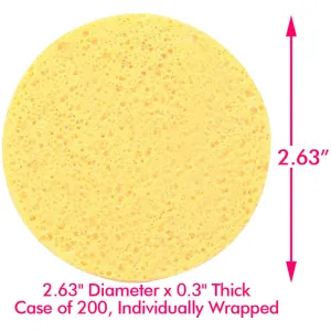 GentleEmbrace Hypoallergenic PVA Sponges - Yellow - 2.63" Diameter x 0.3" Thick / Case of 200 - Individually Wrapped