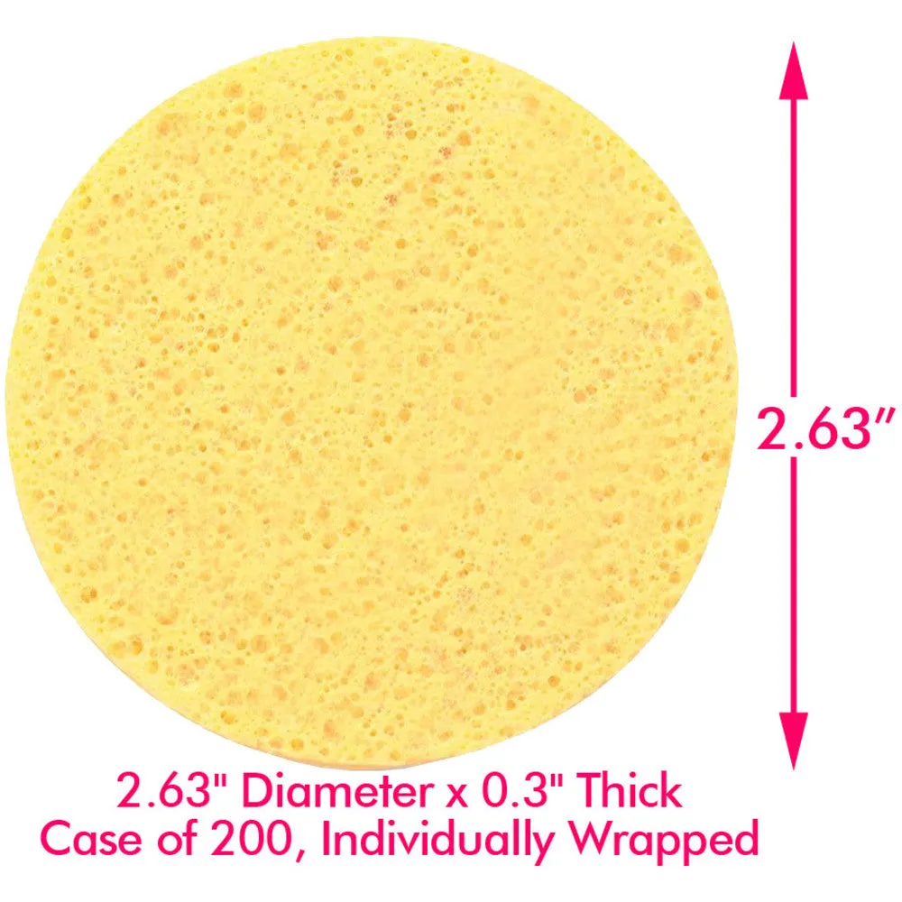 GentleEmbrace Hypoallergenic PVA Sponges - Yellow - 2.63" Diameter x 0.3" Thick / Case of 200 - Individually Wrapped