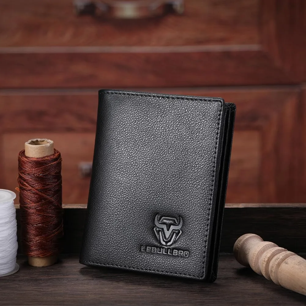 Genuine Leather Bifold Wallet RFID Blocking Wallet Large Capacity Purse Credit Card Holder for Men with 15 Card Slots (Black)