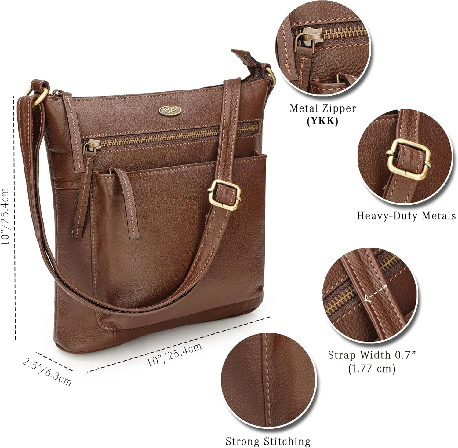 Genuine Leather Crossbody Bags for Women, Premium Handmade Leather Purses - Shoulder Handbags, Adjustable Strap