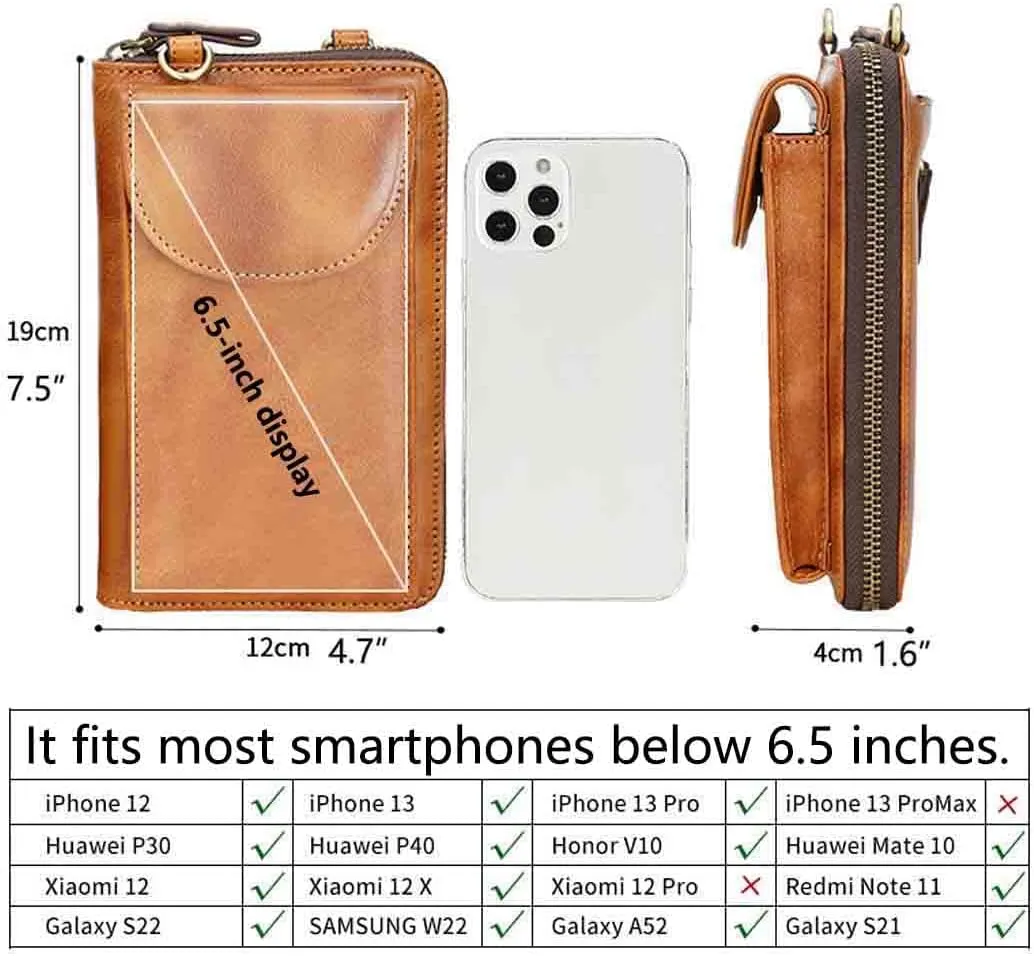 Genuine Leather Purse Phone Bag for Ladies Women Crossbody Wallet with Credit Card Holder RFID Blocking Small