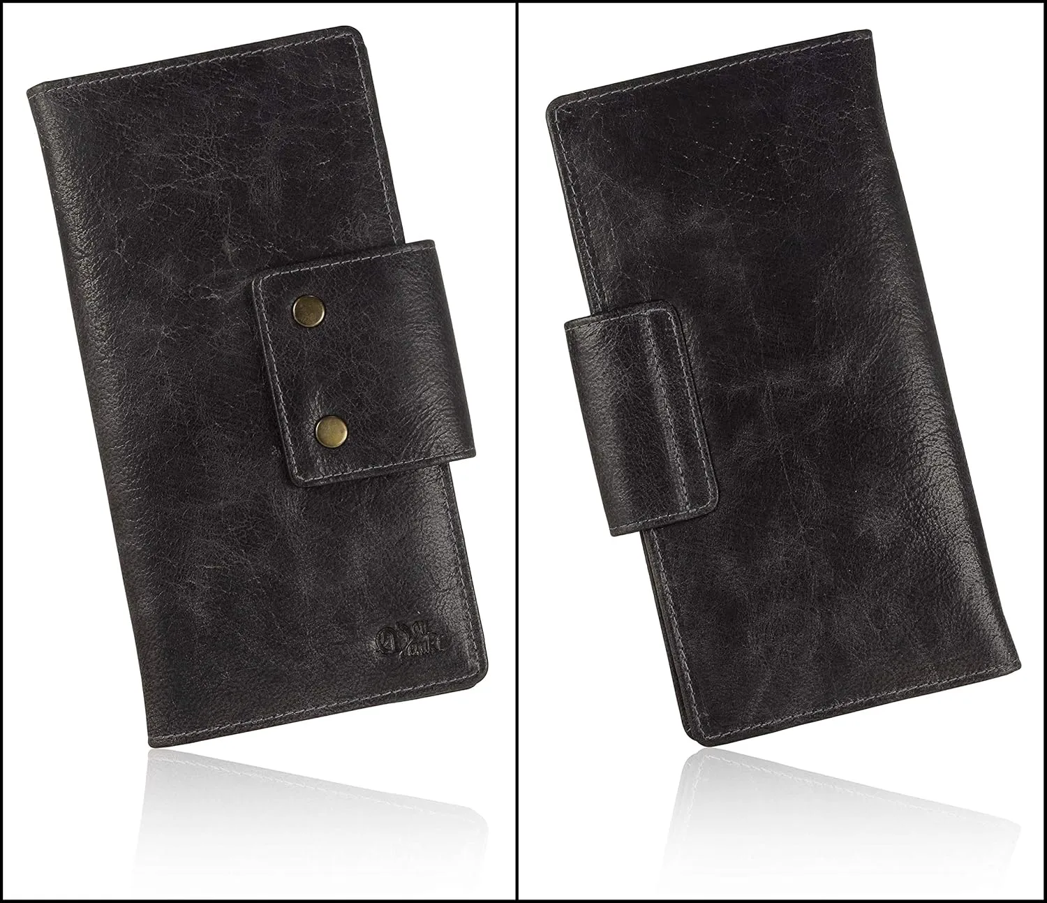 Genuine Leather RFID Blocking Long Wallet – Vintage Bifold for Men by Mou Meraki (CHARCOAL)