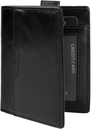 Genuine Leather Wallet for Men RFID Blocking Minimalist Card Front Pocket Slim Bifold Wallets Retro First Layer Cowhide Wallet,Black