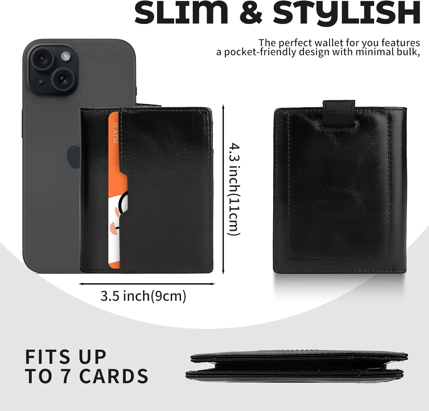Genuine Leather Wallet for Men RFID Blocking Minimalist Card Front Pocket Slim Bifold Wallets Retro First Layer Cowhide Wallet,Black
