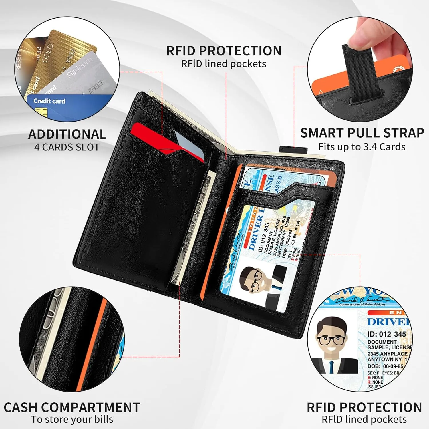 Genuine Leather Wallet for Men RFID Blocking Minimalist Card Front Pocket Slim Bifold Wallets Retro First Layer Cowhide Wallet,Black