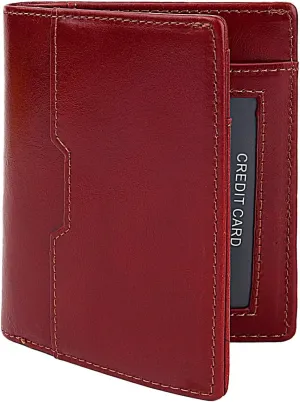 Genuine Leather Wallet for Men RFID Blocking Minimalist Card Front Pocket Slim Bifold Wallets Retro First Layer Cowhide Wallet,Red Brown