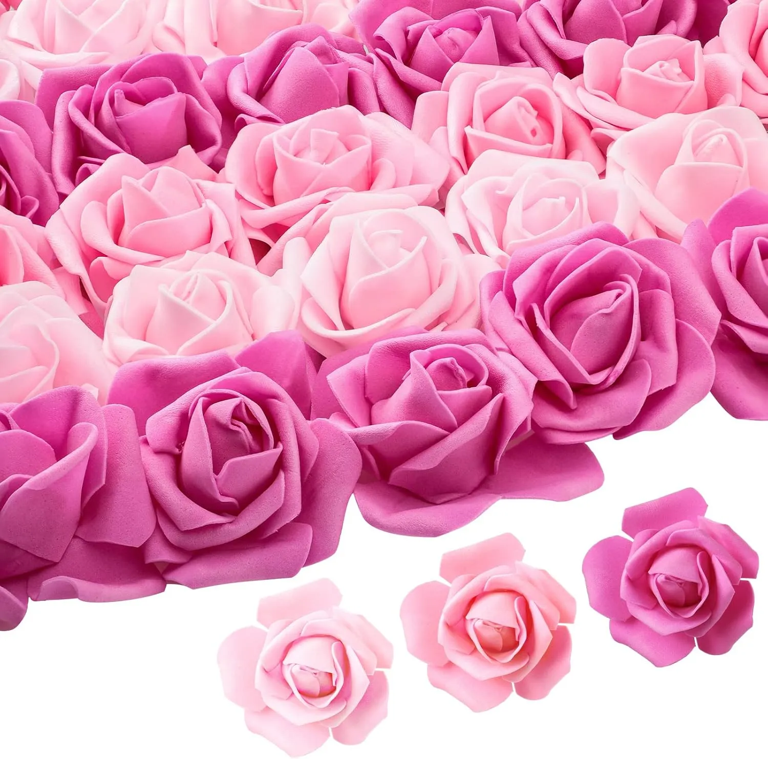 Geosar 200 Pcs Artificial Rose Flower Heads Bulk Fake Foam Roses Mini Faux Flower for Bridal Shower Wedding Flower Arrangements Centerpiece DIY(2.76 Inch,Pink Series)