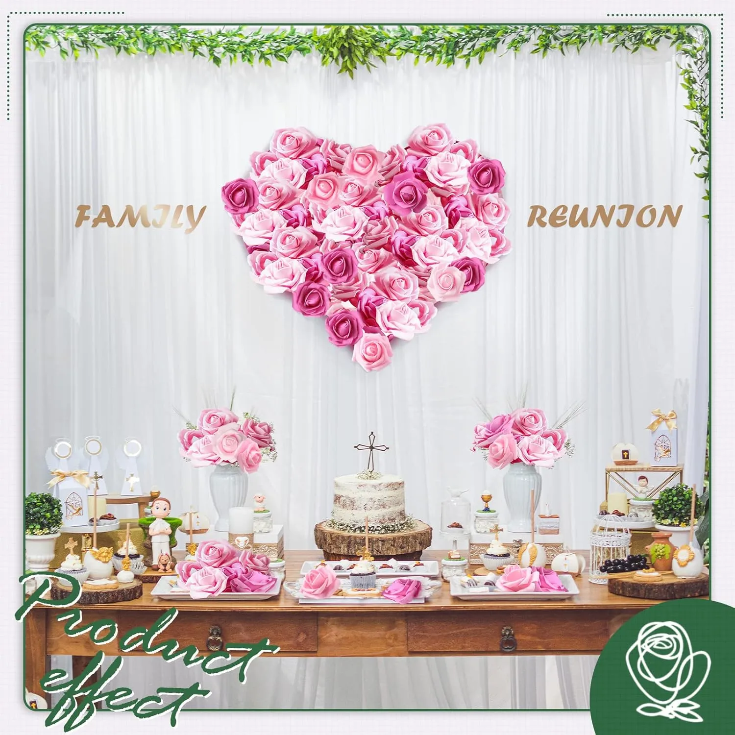 Geosar 200 Pcs Artificial Rose Flower Heads Bulk Fake Foam Roses Mini Faux Flower for Bridal Shower Wedding Flower Arrangements Centerpiece DIY(2.76 Inch,Pink Series)