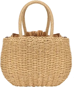 Gets Straw Bags for Women Hand-woven Small Hobo Bag Round Handle Ring Tote