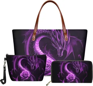 GIFTPUZZ Women Top Handle Bags Handbags with Zipper Leather Wallet Cash Card Phone Holder and Makeup Bag Set 3pcs