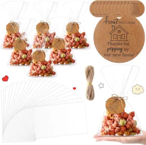Gilprop 50 Sets House Warming Party Favors Housewarming Popcorn Bag with Thank You Tag And Twine Popcorn Candy Biscuits Goodie Bag Party Favor Bags for Guests New Home Gift Idea