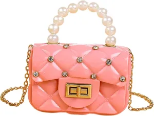 Girls Bedazzled Pearl Top Handle Purses