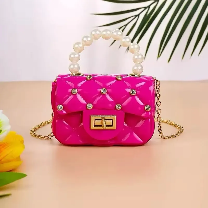 Girls Bedazzled Pearl Top Handle Purses
