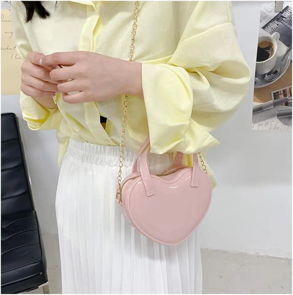 Girls Novelty Mini Heart-Shaped Purse Chain Purse Shoulder Crossbody Bags Tote Handbag Travel Wallet Bag for Women Girl Gift