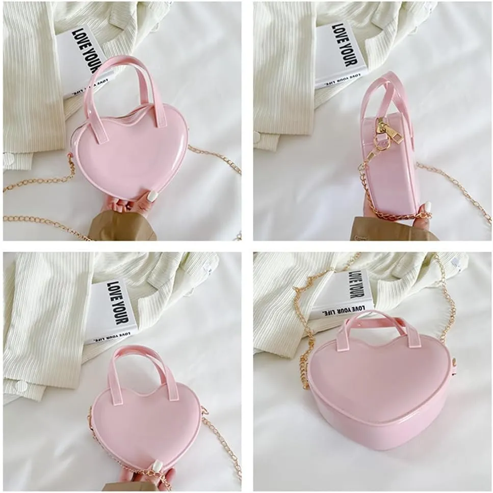 Girls Novelty Mini Heart-Shaped Purse Chain Purse Shoulder Crossbody Bags Tote Handbag Travel Wallet Bag for Women Girl Gift