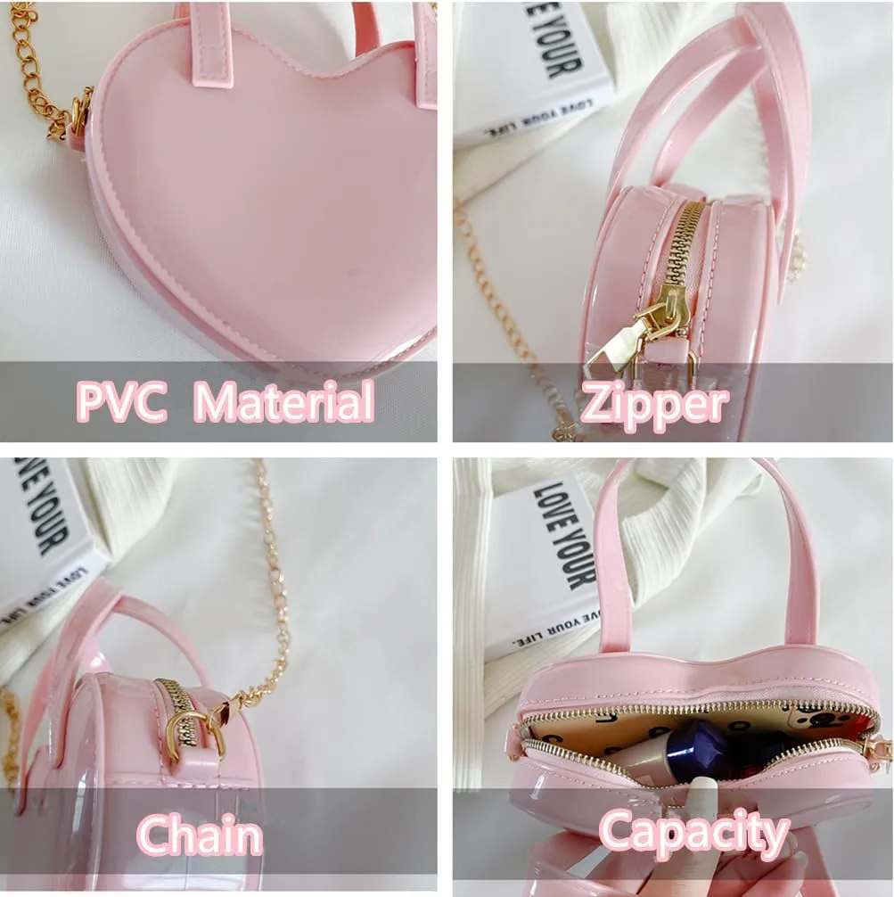 Girls Novelty Mini Heart-Shaped Purse Chain Purse Shoulder Crossbody Bags Tote Handbag Travel Wallet Bag for Women Girl Gift