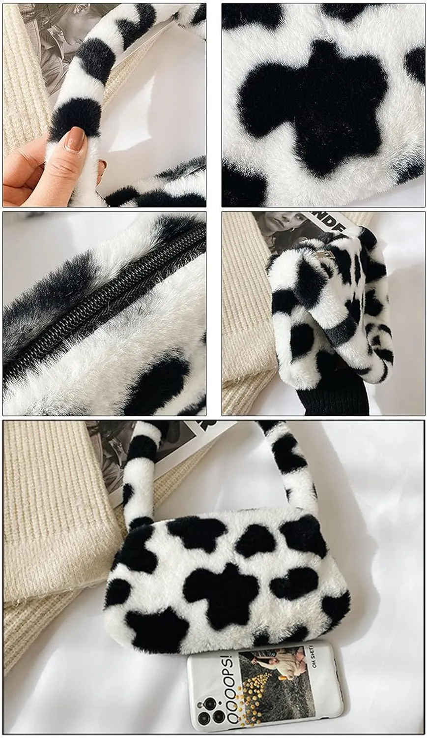 Girls Women Shoulder Clutch Purse Underarm Bag Fluffy Fuzzy Faux Fur Mini Cute Tote Handbag