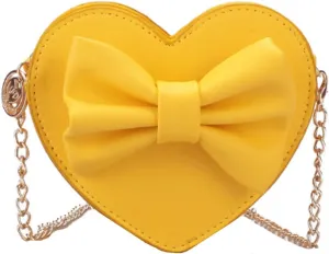 Goclothod Girls Bowknot Mini Coin Purse Heart Shape Cross Body Handbag Shoulder Bag Wallet Yellow