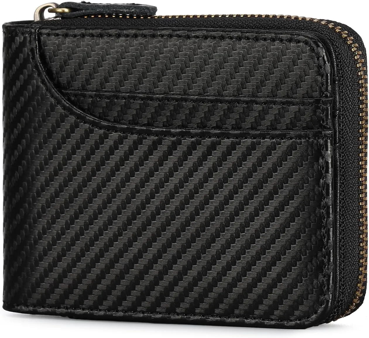 GOIACII Wallets for Men Genuine Leather Front Pocket Wallet RFID Zip Around Bifold Credit Card Holder
