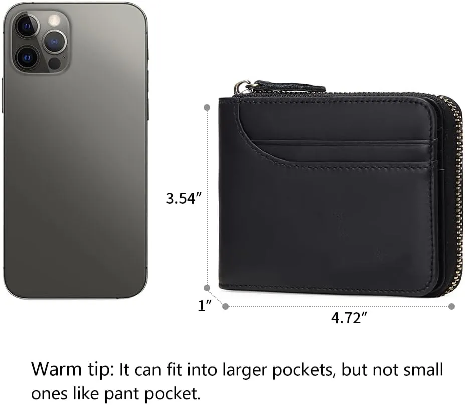 GOIACII Wallets for Men Genuine Leather Front Pocket Wallet RFID Zip Around Bifold Credit Card Holder