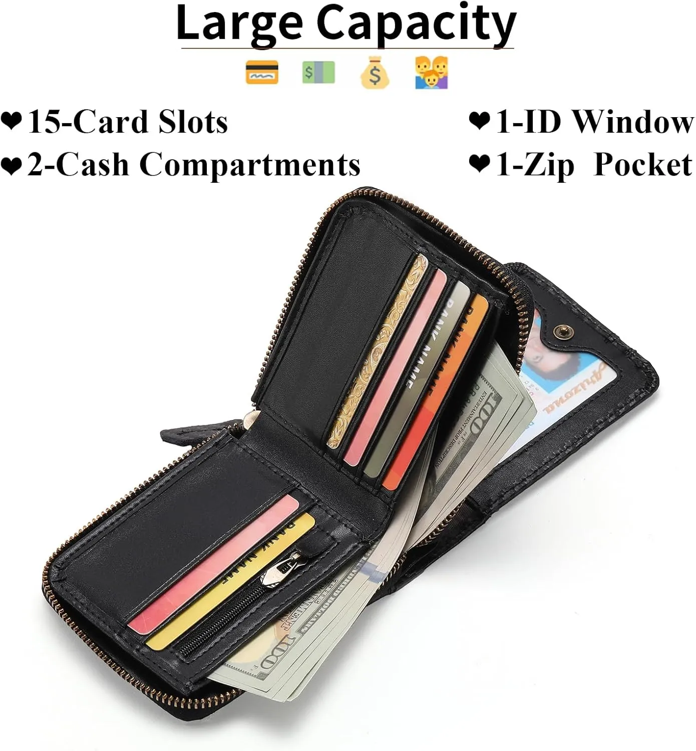 GOIACII Wallets for Men Genuine Leather Front Pocket Wallet RFID Zip Around Bifold Credit Card Holder