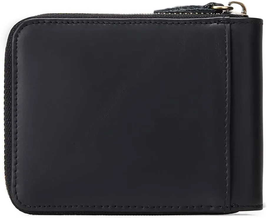 GOIACII Wallets for Men Genuine Leather Front Pocket Wallet RFID Zip Around Bifold Credit Card Holder