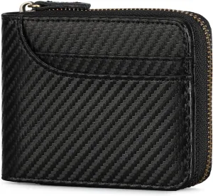 GOIACII Wallets for Men Genuine Leather Front Pocket Wallet RFID Zip Around Bifold Credit Card Holder