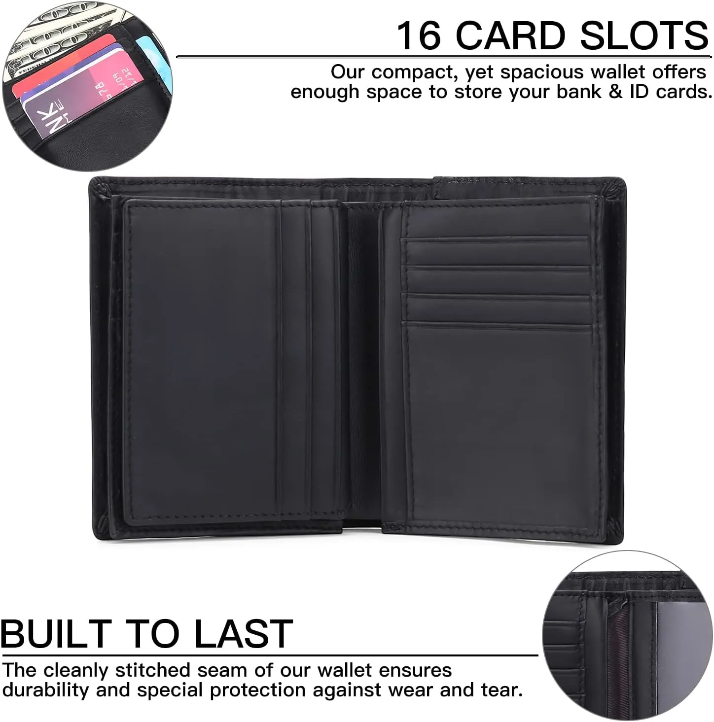 GOIACII Wallets for Men Large Capacity Genuine Leather RFID Mens Bifold Wallet with 16 Card Slots