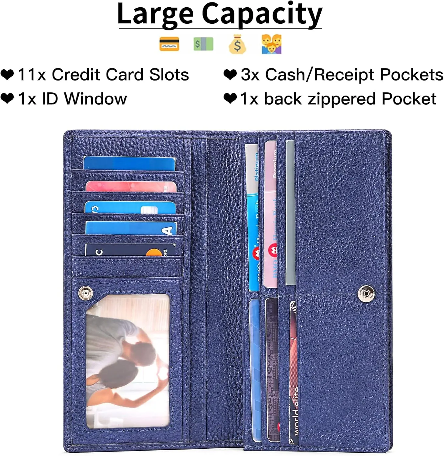 GOIACII Wallets for Women RFID Blocking Ultra Slim Real Leather Credit Card Holder Clutch