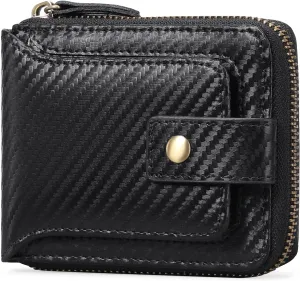 GOIACII Zipper Wallet for Men Genuine Leather RFID Blocking Mens Wallet with Zipper Coin Pocket ID Window Zipper Wallets Large Capacity