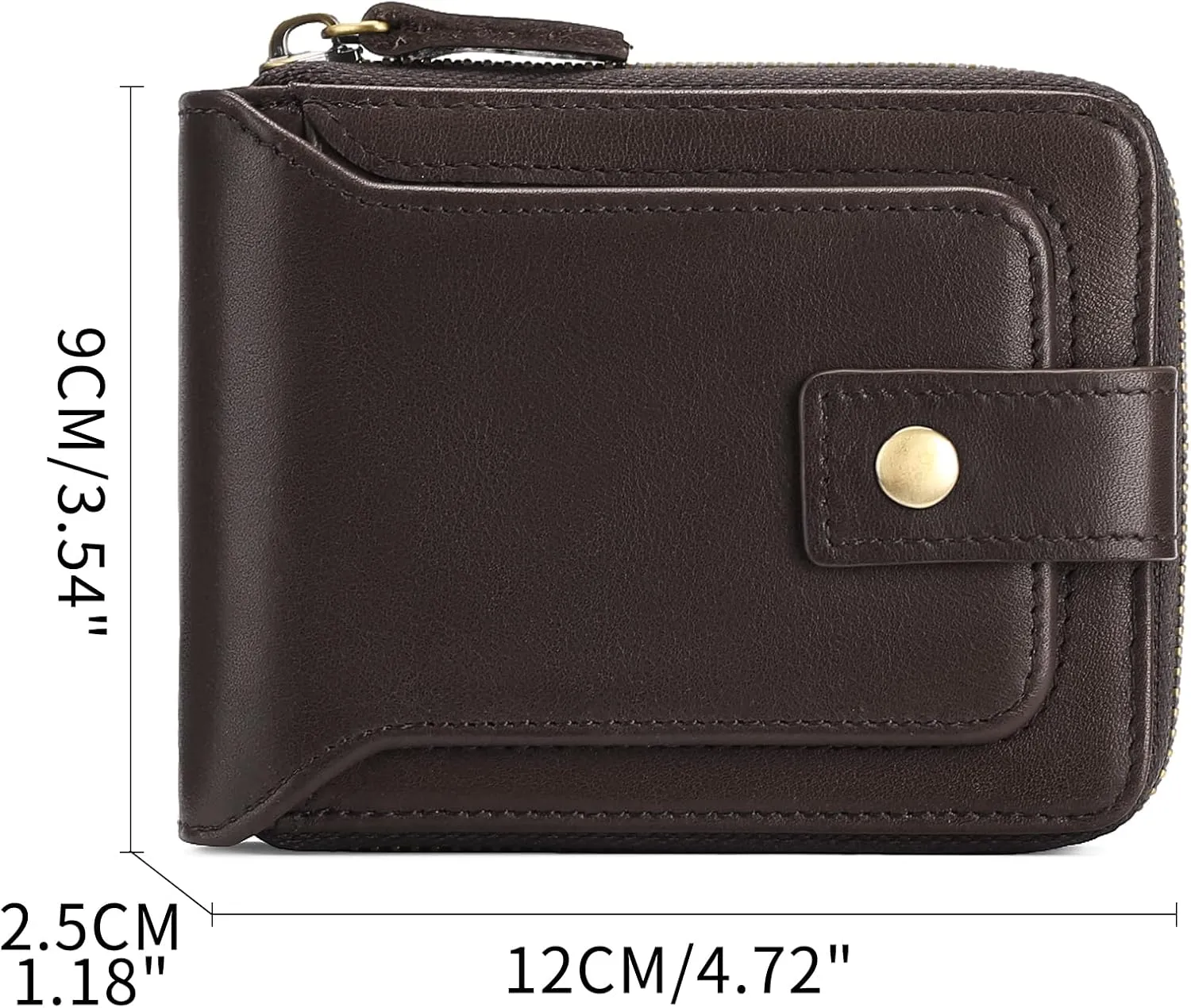 GOIACII Zipper Wallet for Men Genuine Leather RFID Blocking Mens Wallet with Zipper Coin Pocket ID Window Zipper Wallets Large Capacity
